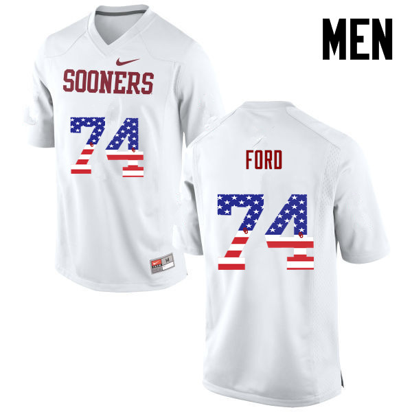 Men Oklahoma Sooners #74 Cody Ford College Football USA Flag Fashion Jerseys-White